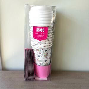 Hello Kitty Sanrio Hot Cups Set of 10 Cups with Lids and Sleeves Rainbow Clouds